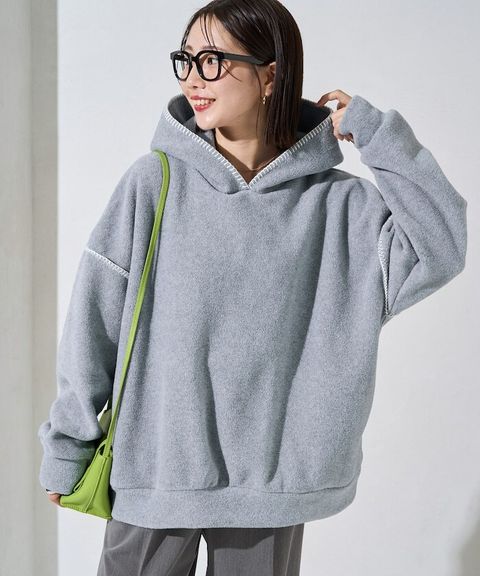 FREAKS STORE 毛毯縫線面料落肩剪裁保暖刷毛帽T_2
