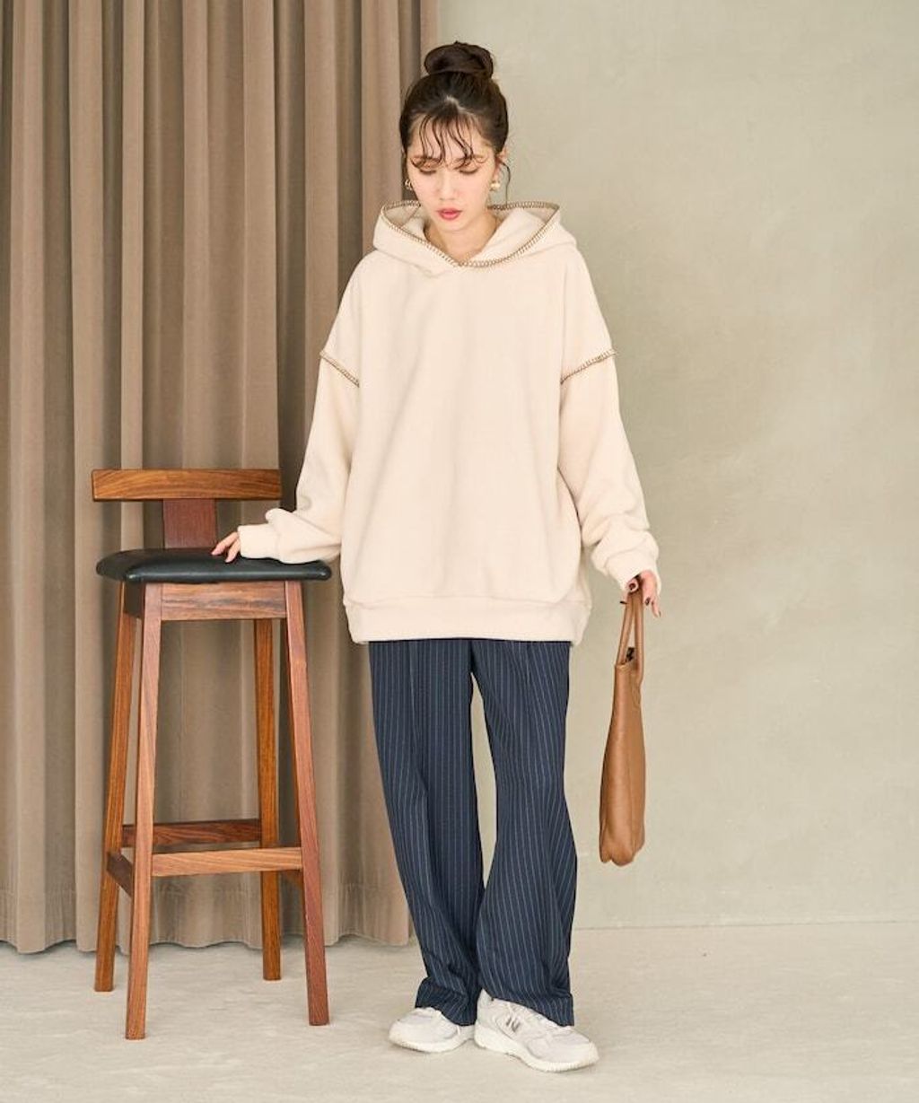 FREAKS STORE 毛毯縫線面料落肩剪裁保暖刷毛帽T_33