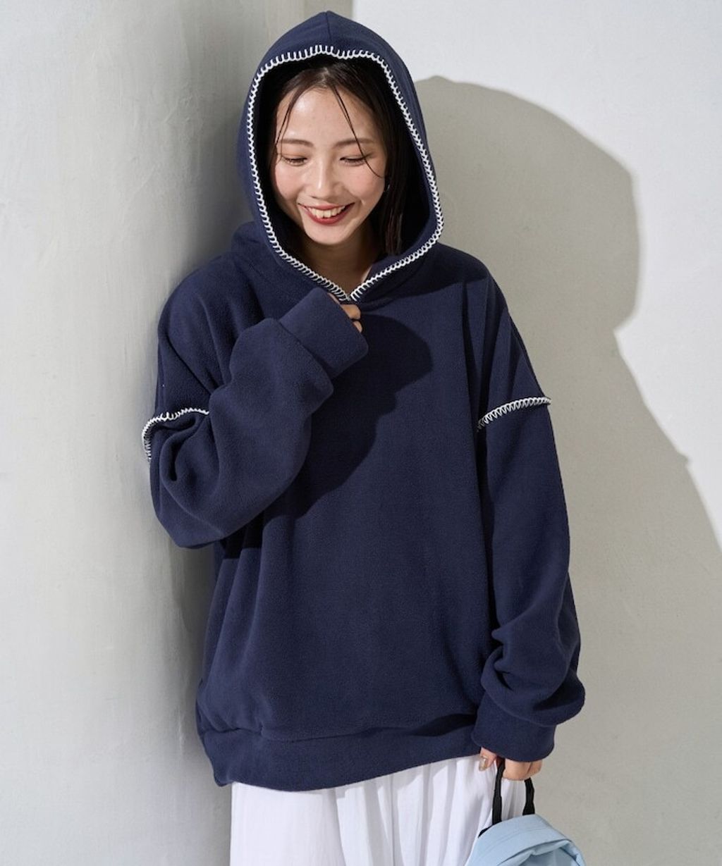 FREAKS STORE 毛毯縫線面料落肩剪裁保暖刷毛帽T_20