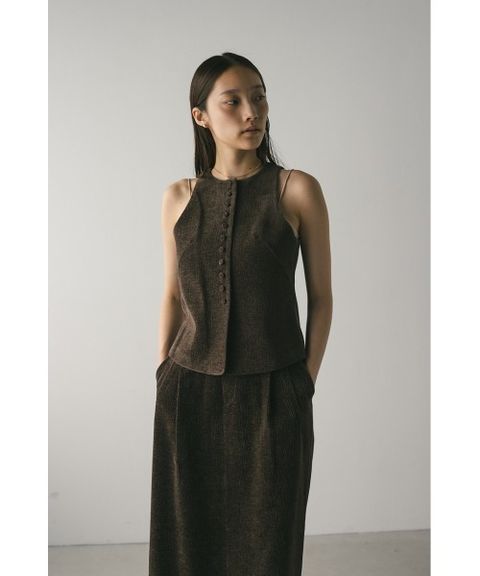 Style mixer 復古感後背開口絨布背心_10