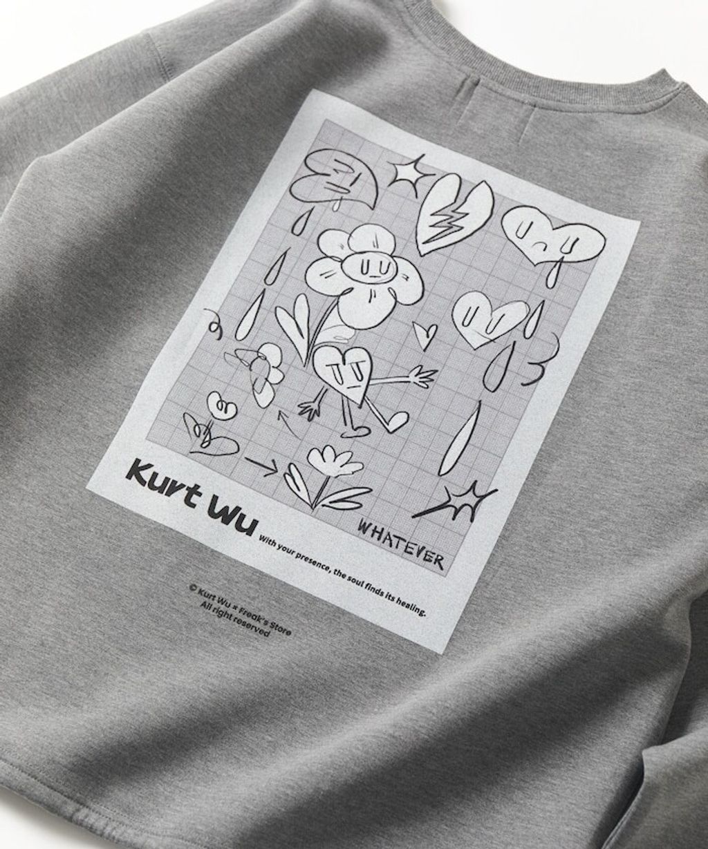 Kurt Wu x FREAKS STORE 背印愛心小花圓領太空棉下擺抽繩大學T_16