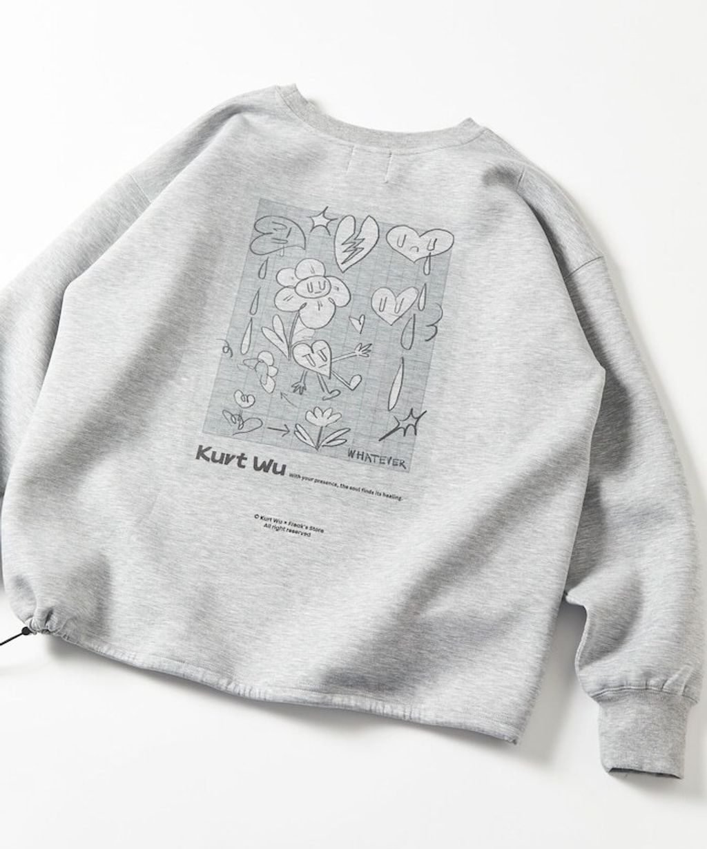Kurt Wu x FREAKS STORE 背印愛心小花圓領太空棉下擺抽繩大學T_5