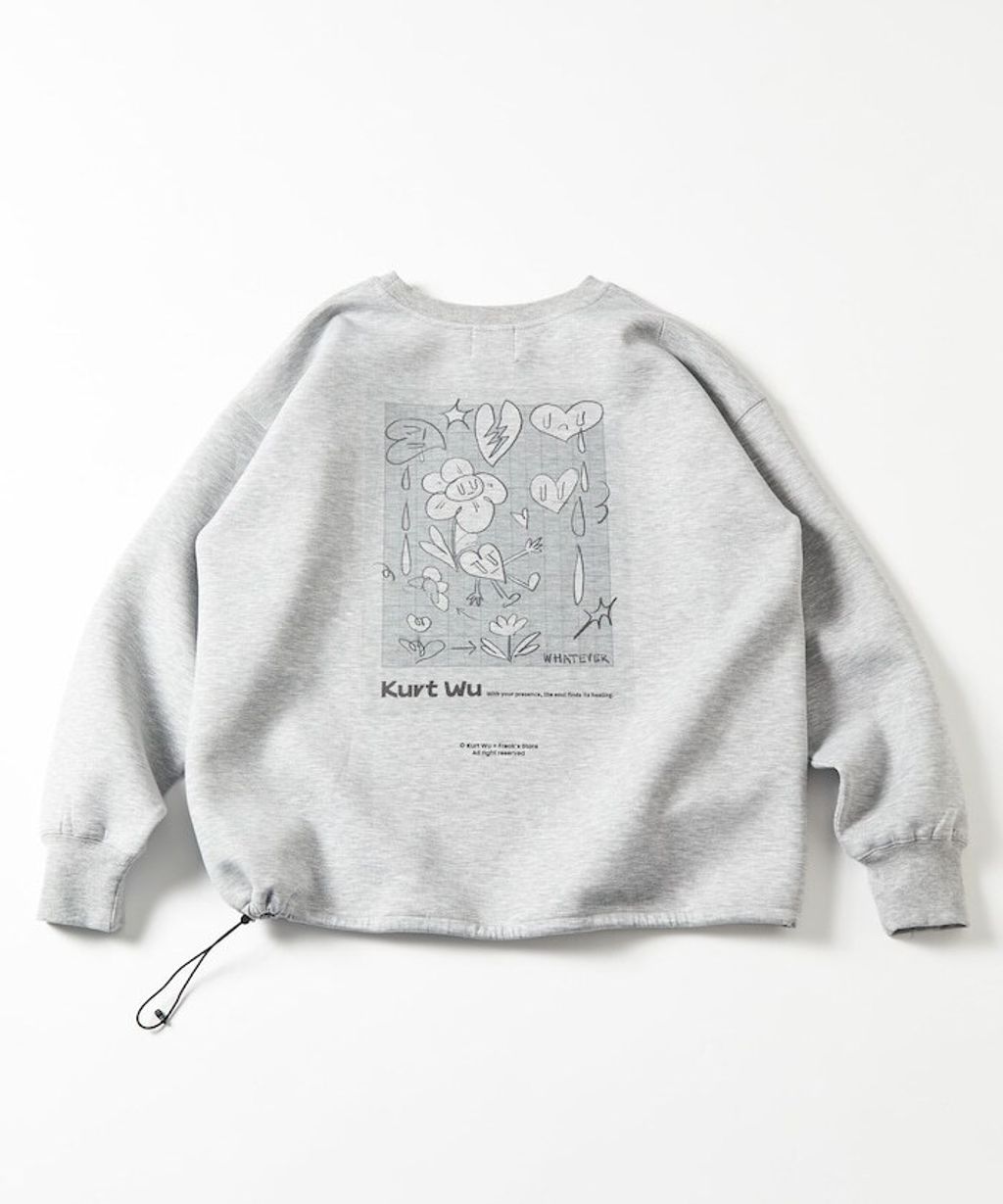 Kurt Wu x FREAKS STORE 背印愛心小花圓領太空棉下擺抽繩大學T_4