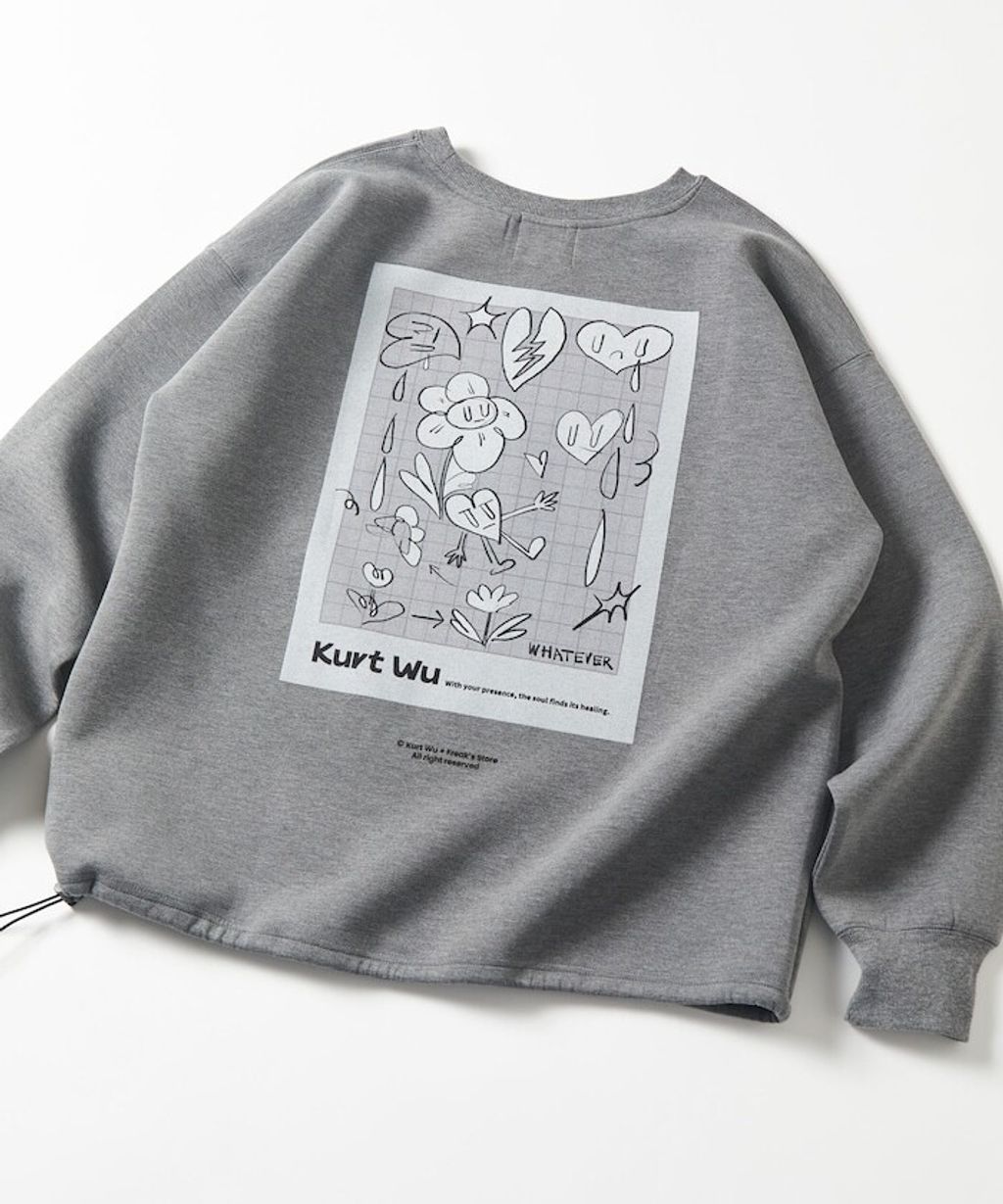 Kurt Wu x FREAKS STORE 背印愛心小花圓領太空棉下擺抽繩大學T_2
