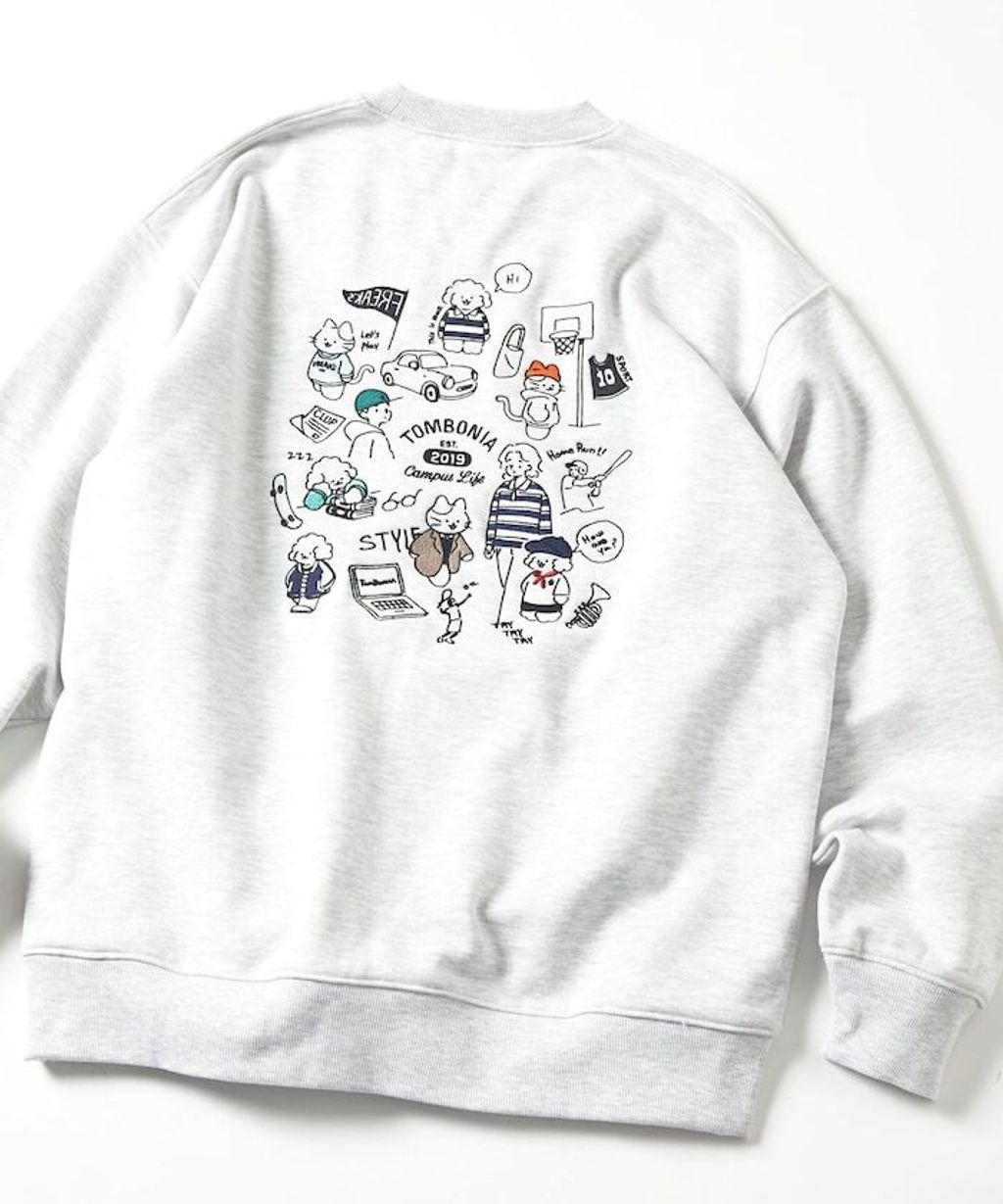 tombonia × FREAKS STORE 貓咪狗狗校園生活全刺繡圓領大學T_6