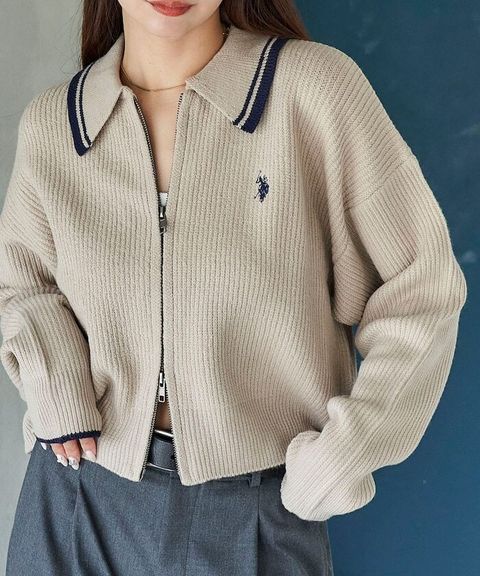 U.S. POLO ASSN. 領口條紋Y2K風格短版針織外套_3