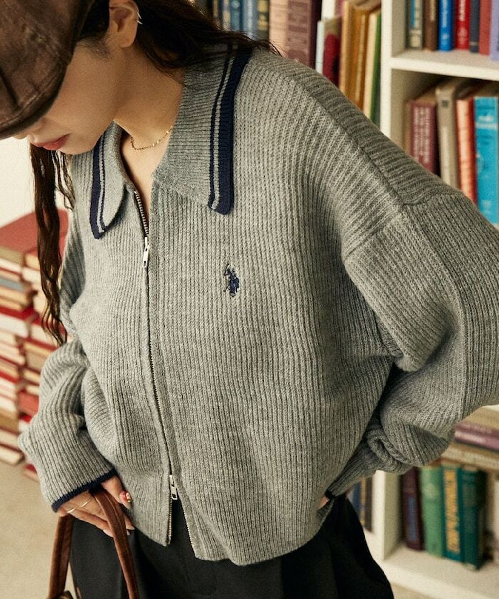 U.S. POLO ASSN. 領口條紋Y2K風格短版針織外套_5