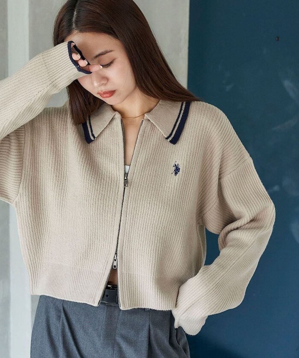 U.S. POLO ASSN. 領口條紋Y2K風格短版針織外套_48