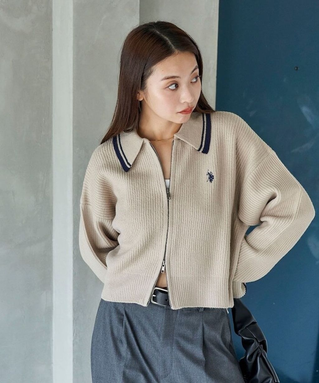 U.S. POLO ASSN. 領口條紋Y2K風格短版針織外套_50