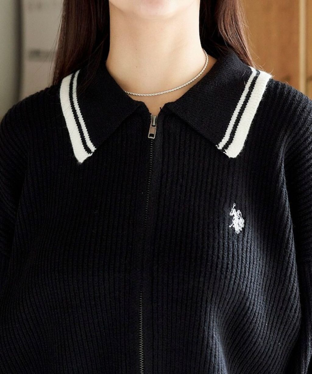 U.S. POLO ASSN. 領口條紋Y2K風格短版針織外套_44