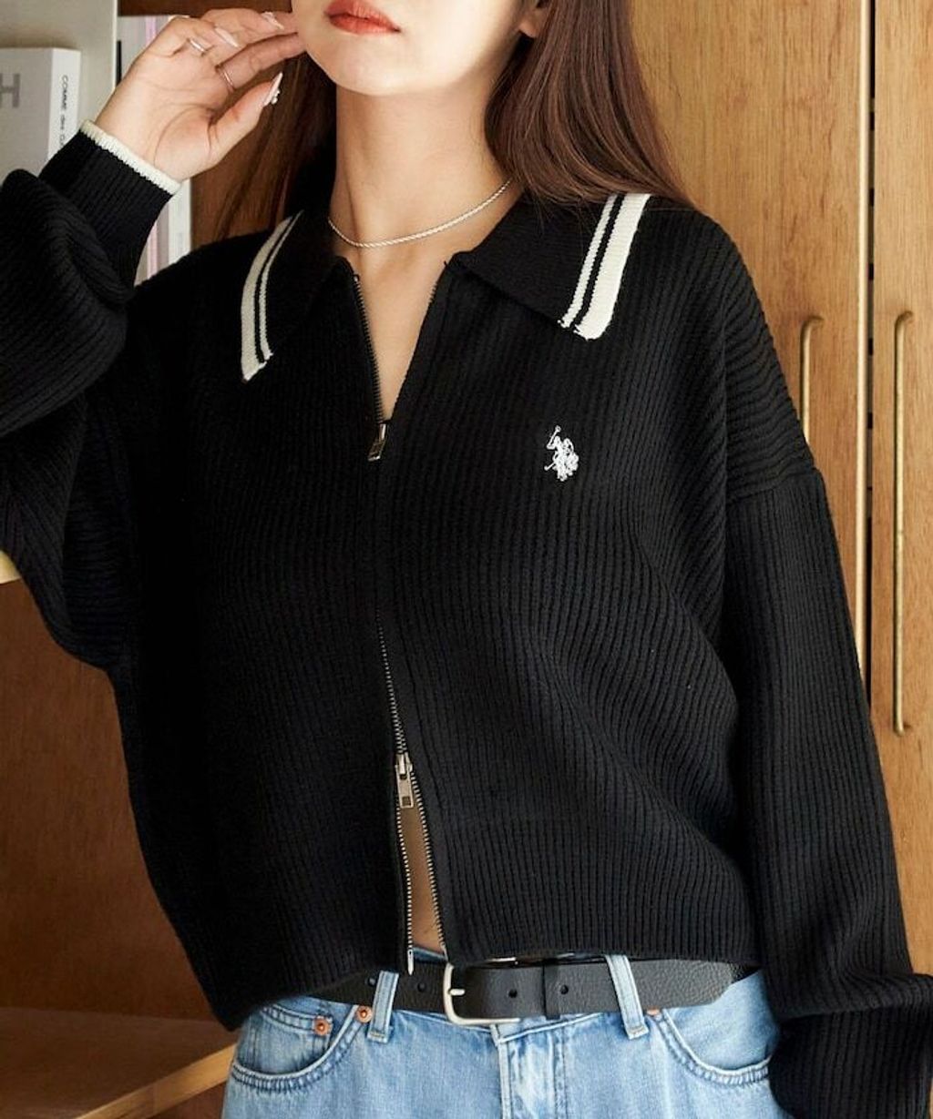 U.S. POLO ASSN. 領口條紋Y2K風格短版針織外套_37