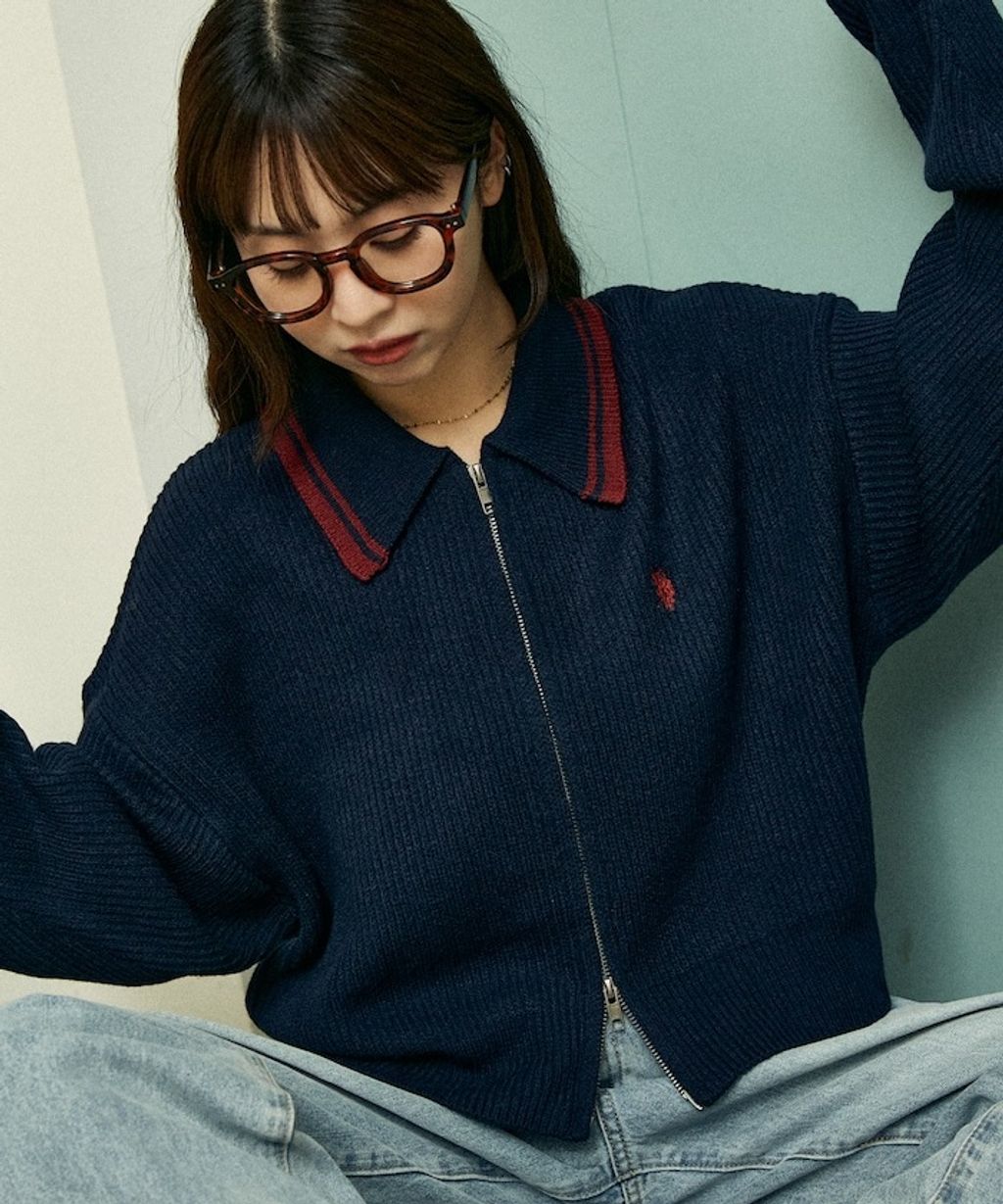 U.S. POLO ASSN. 領口條紋Y2K風格短版針織外套_15