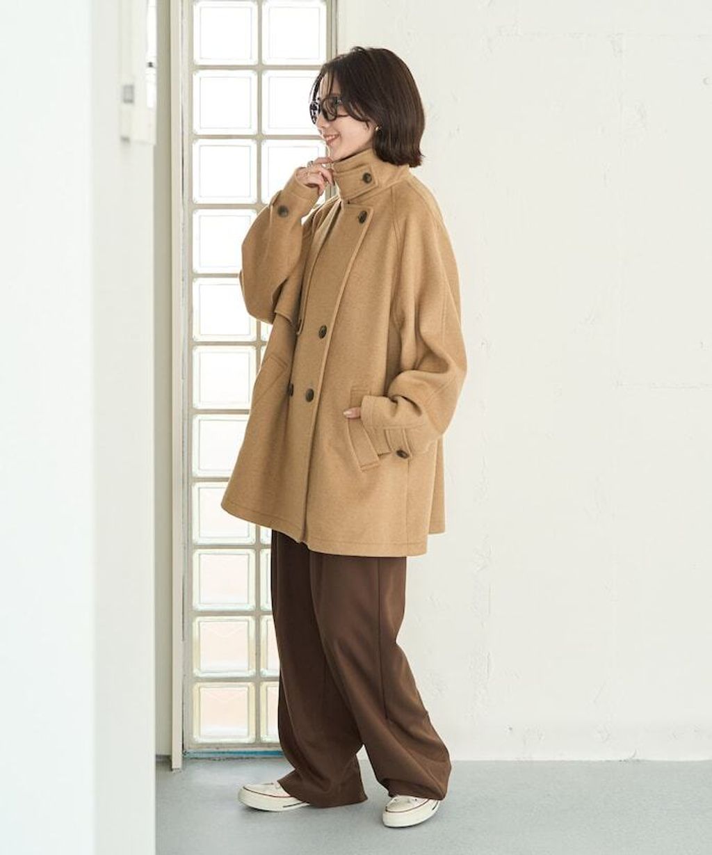 FREAKS STORE 高質感羊毛混紡面料雙排釦短版風衣外套_8