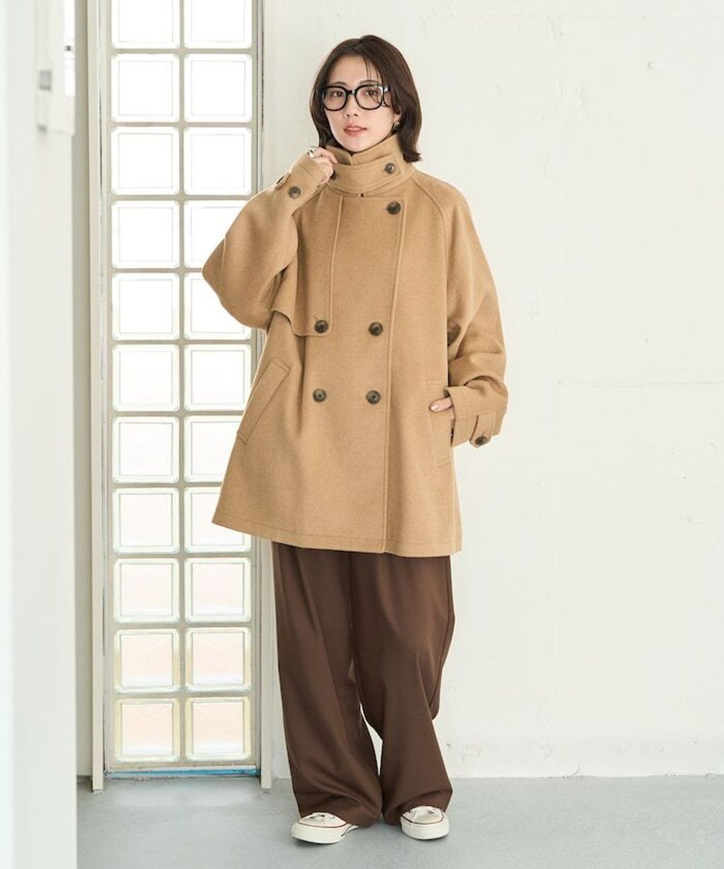 FREAKS STORE 高質感羊毛混紡面料雙排釦短版風衣外套_7