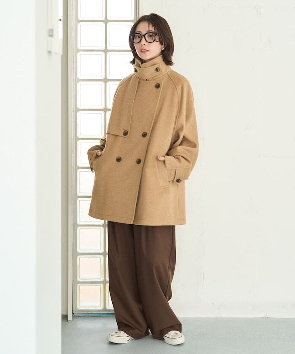 FREAKS STORE 高質感羊毛混紡面料雙排釦短版風衣外套_11