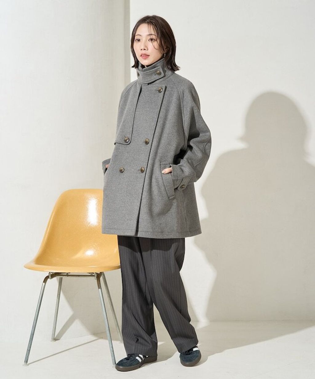 FREAKS STORE 高質感羊毛混紡面料雙排釦短版風衣外套_35