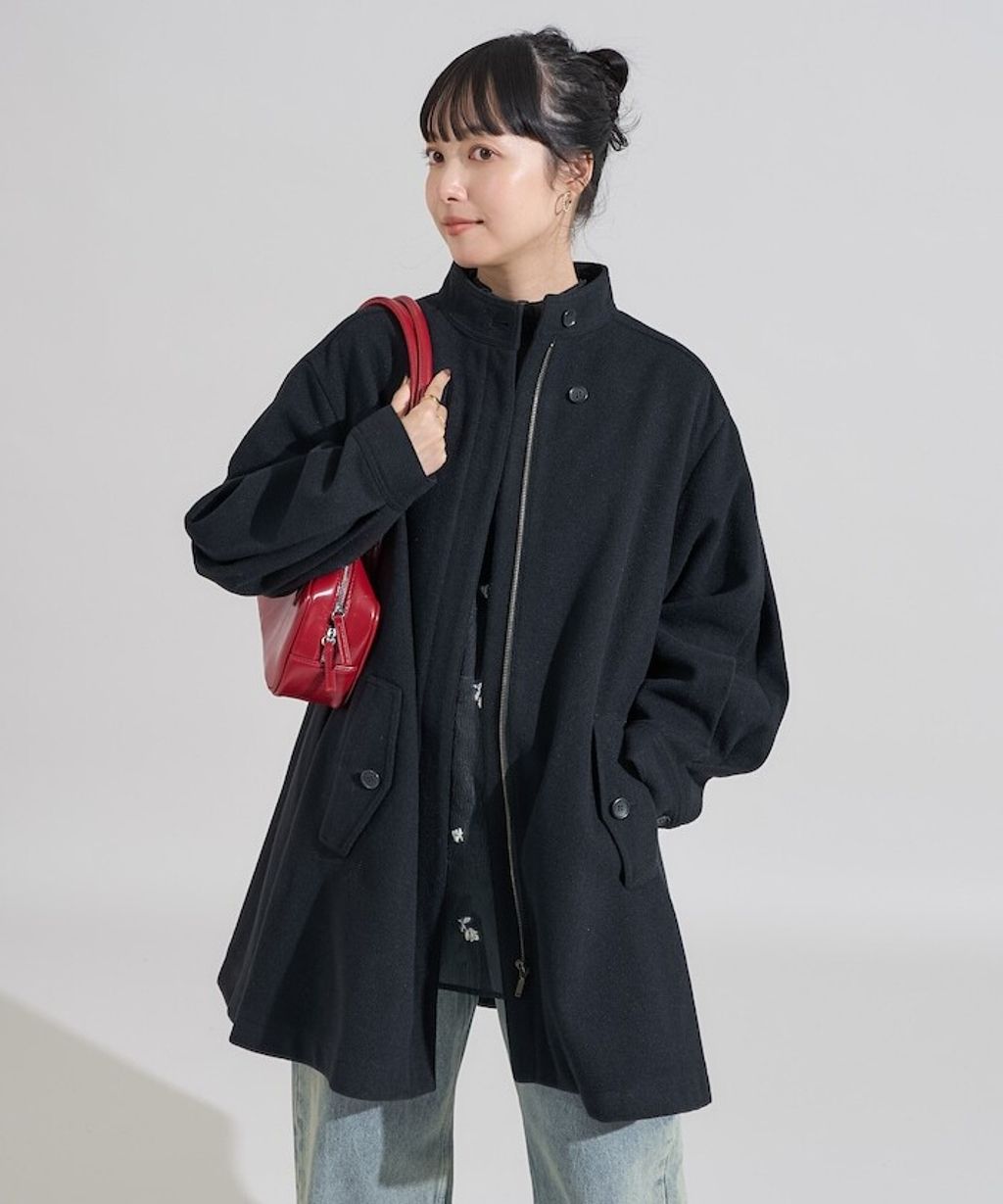 FREAKS STORE 羊毛觸感傘擺短版大衣_1