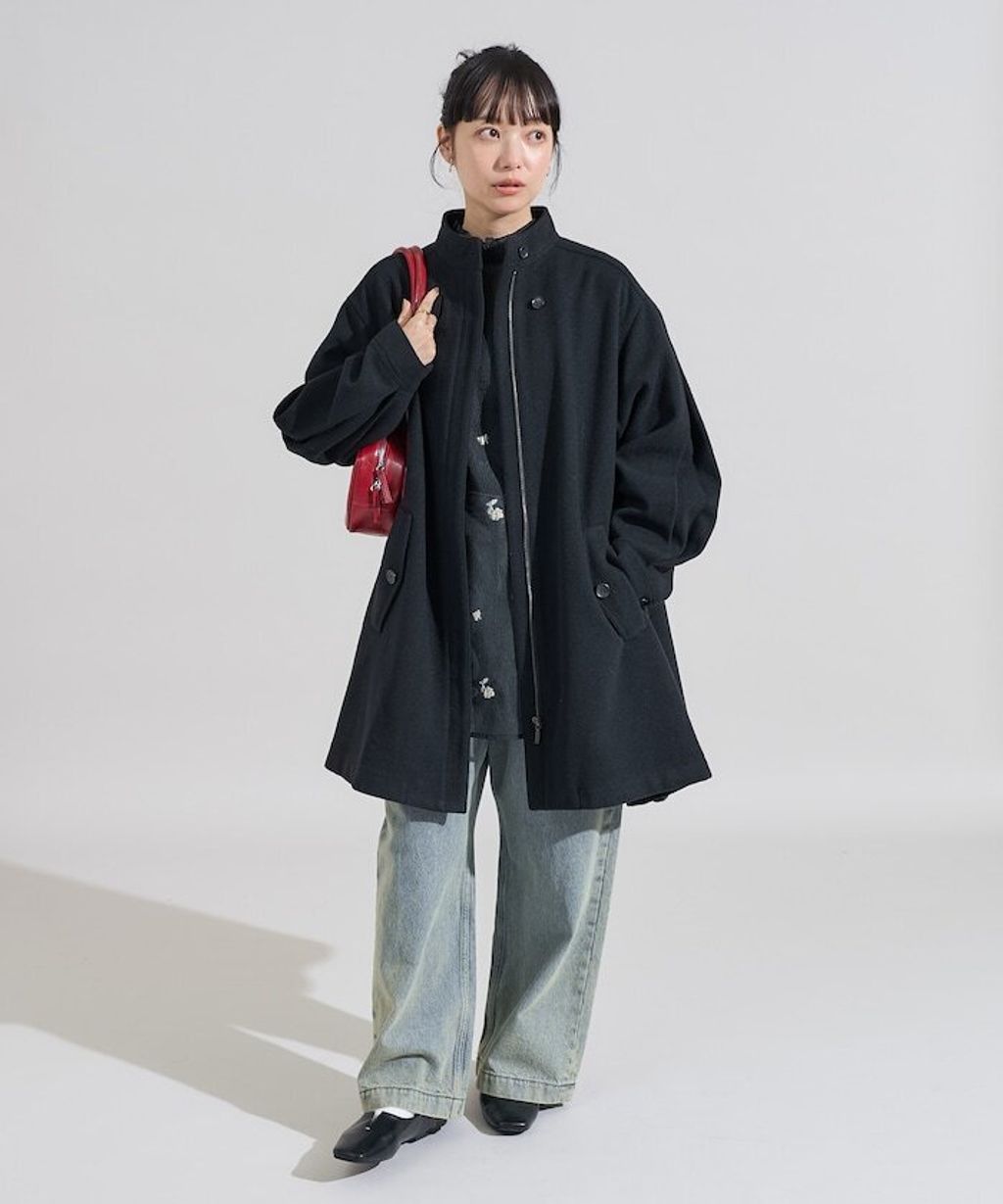 FREAKS STORE 羊毛觸感傘擺短版大衣_32