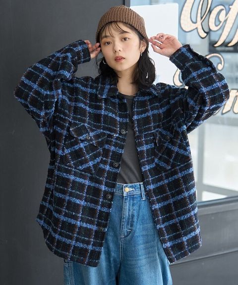 FREAKS STORE 花呢質感Oversize格紋軍裝襯衫外套_2
