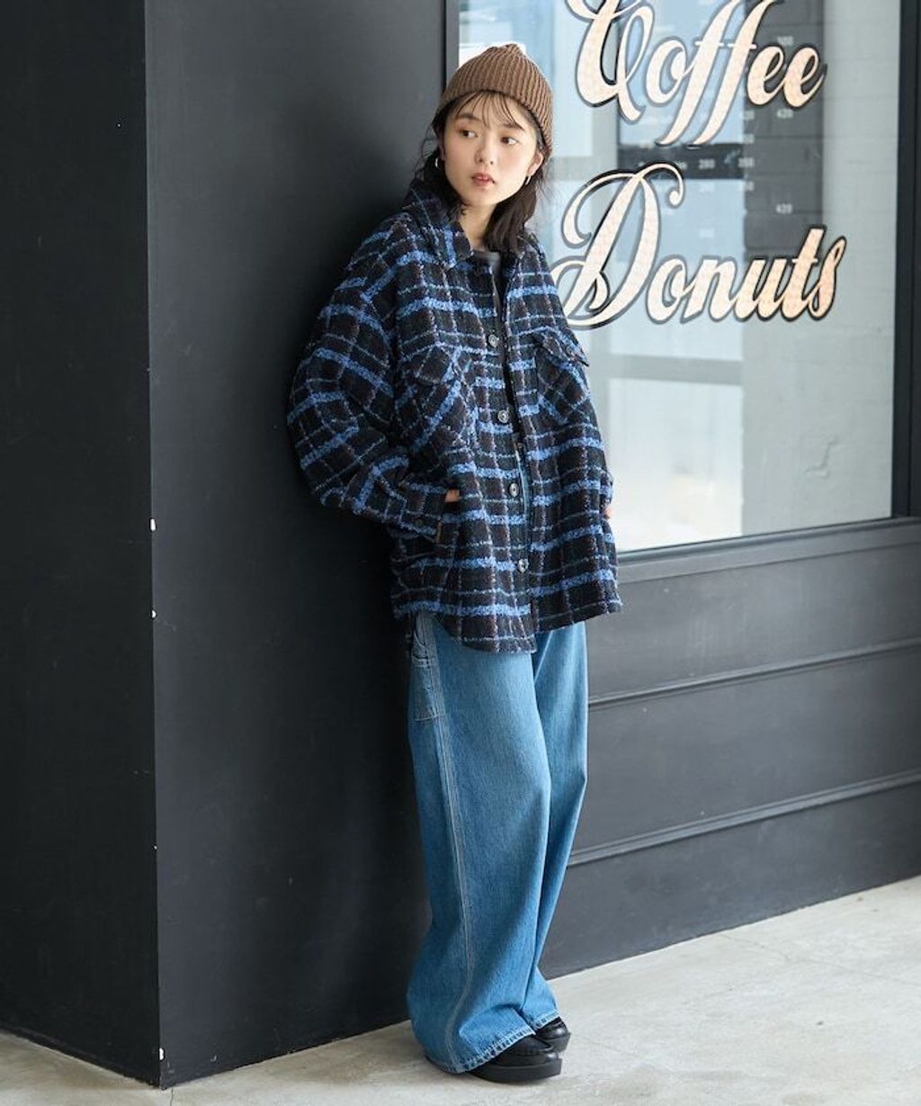 FREAKS STORE 花呢質感Oversize格紋軍裝襯衫外套_4