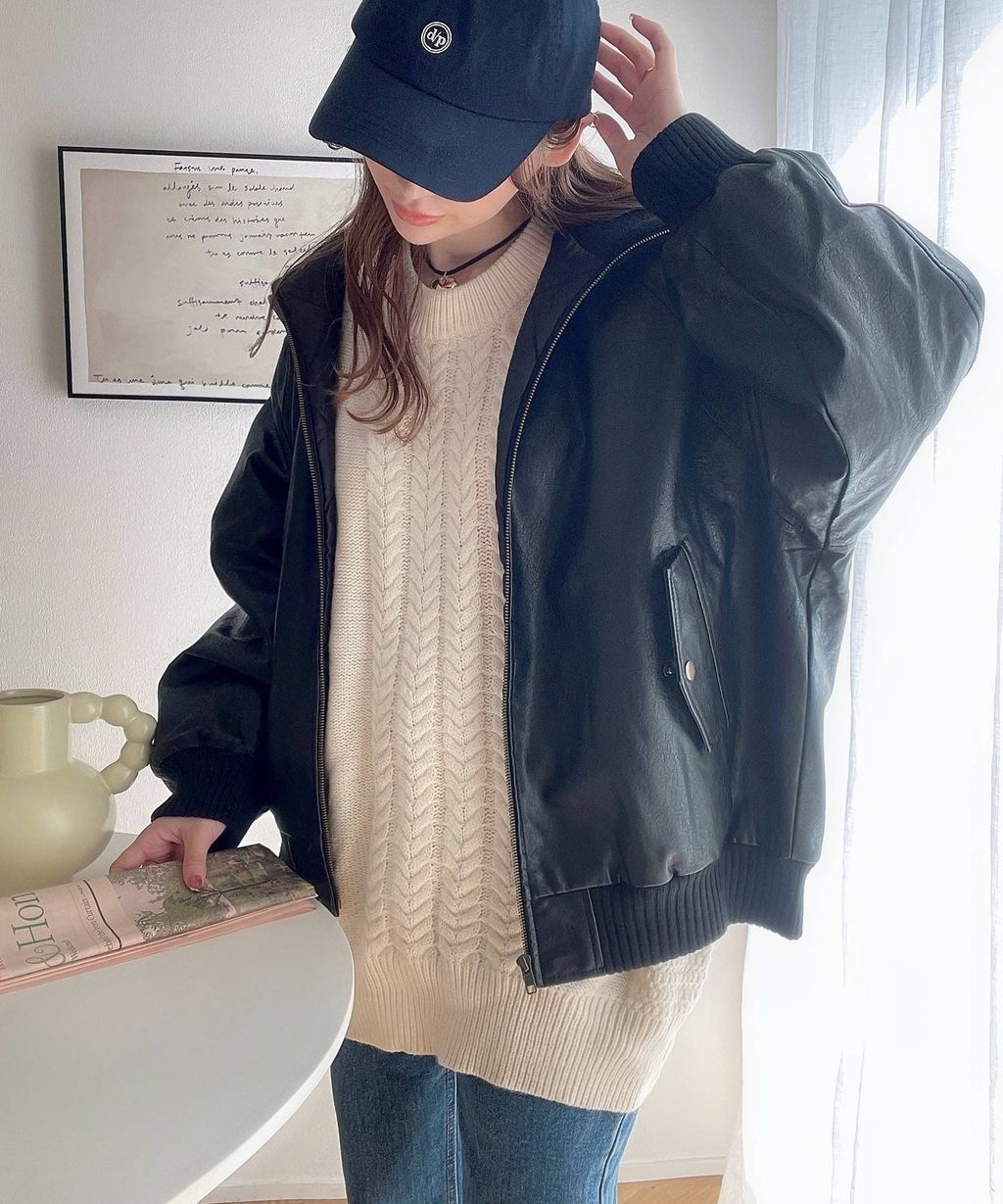 java 仿舊皮革復古質感中棉高領夾克(男女同款)_5
