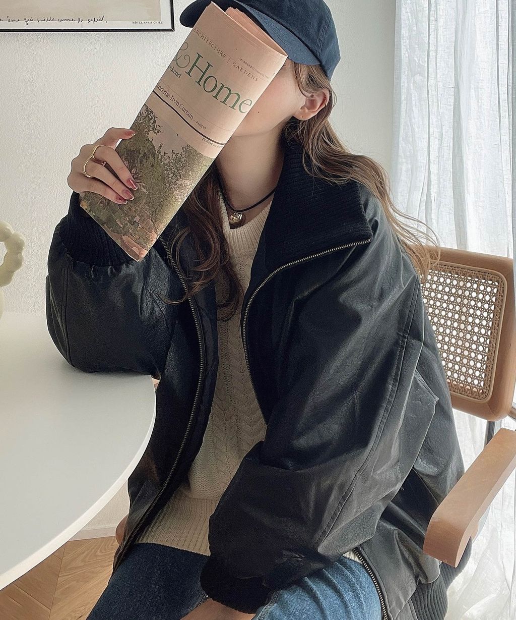 java 仿舊皮革復古質感中棉高領夾克(男女同款)_6