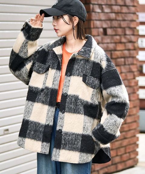 FREAKS STORE 格紋長絨Oversized襯衫外套_1