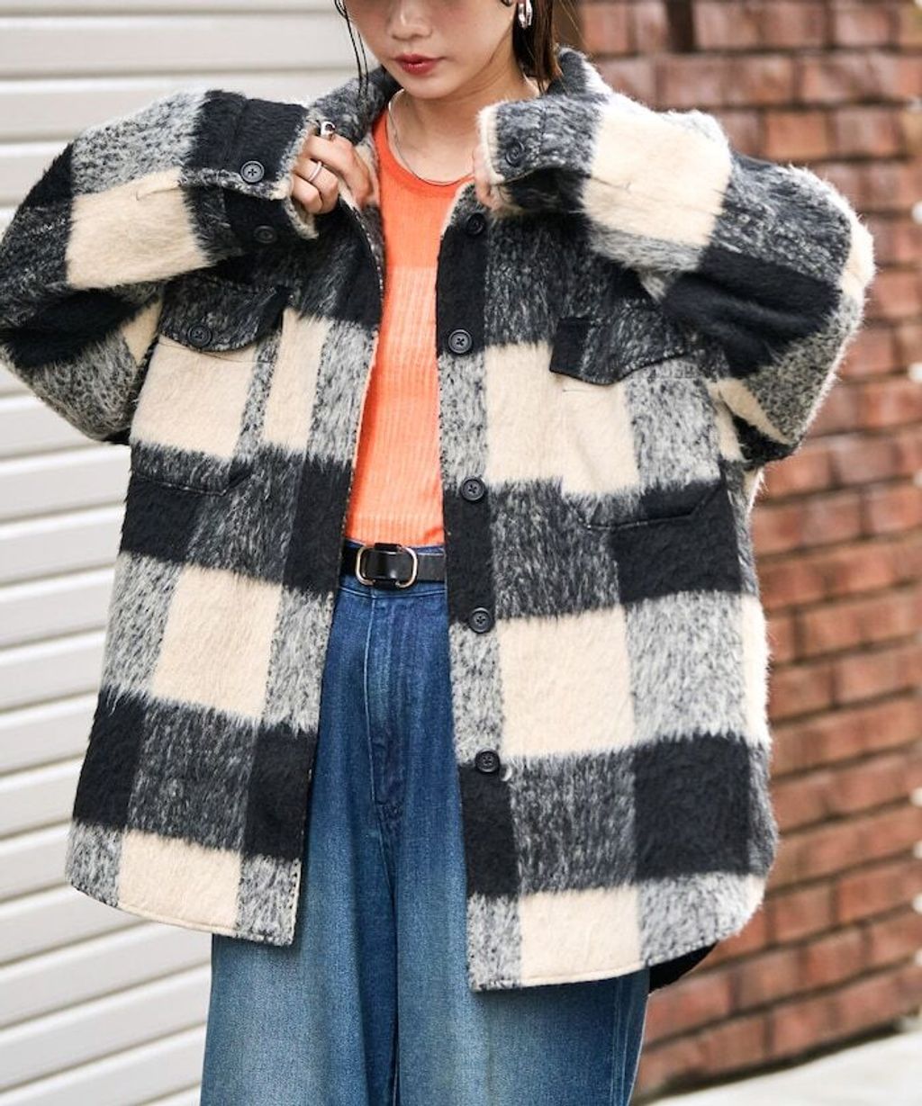 FREAKS STORE 格紋長絨Oversized襯衫外套_11