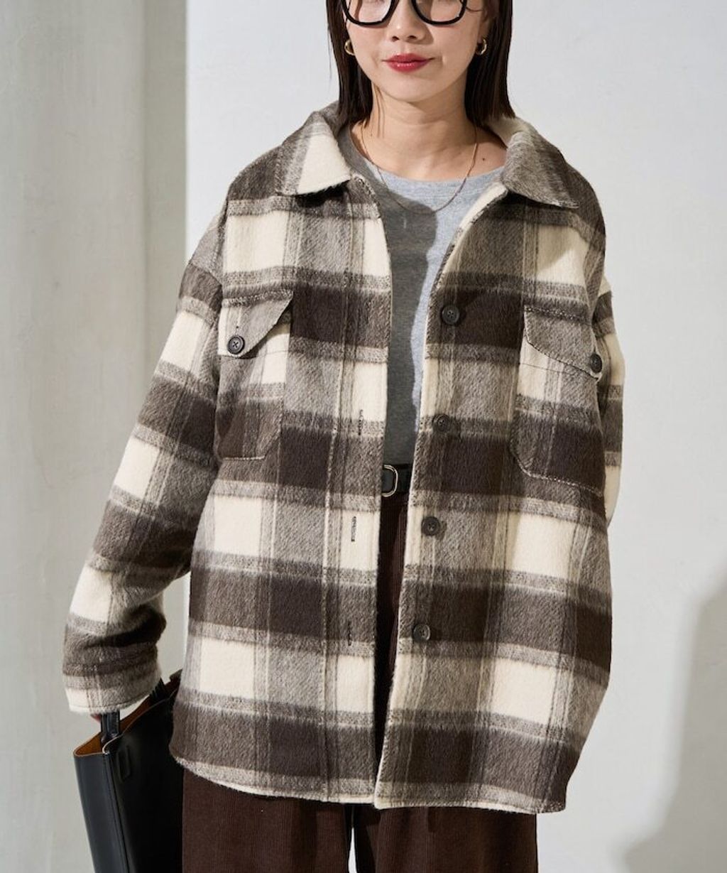 FREAKS STORE 格紋長絨Oversized襯衫外套_17