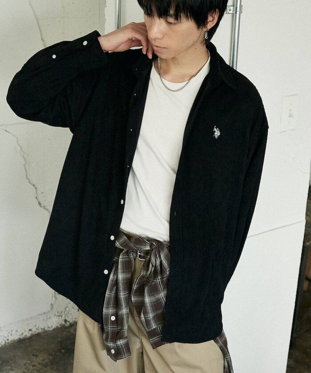 U.S. POLO ASSN. 秋冬感燈芯絨刺繡logo襯衫(男女同款)_2