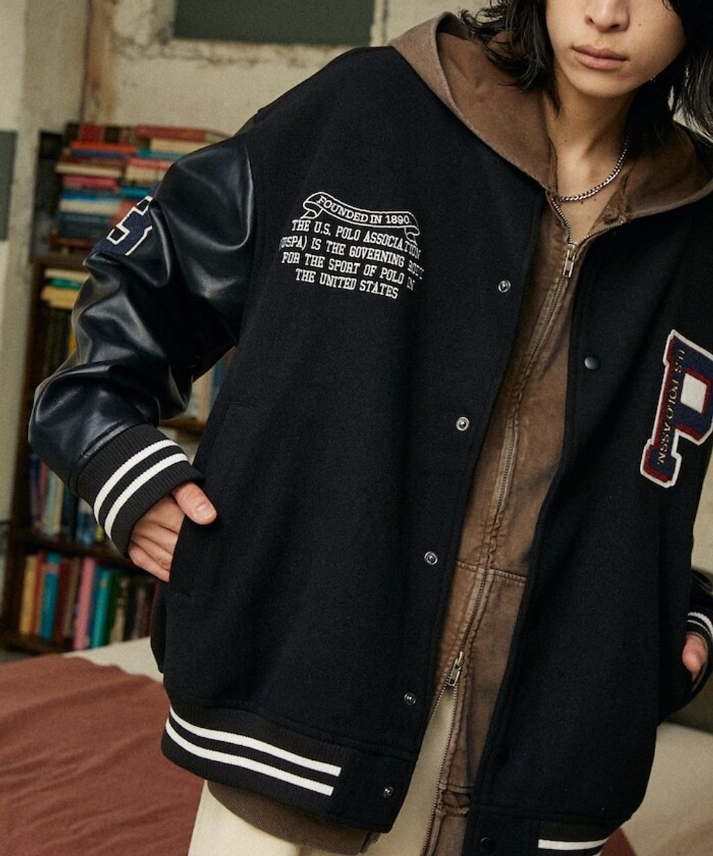 U.S. POLO ASSN. 異材質拼接高質感PU面料棒球外套_4