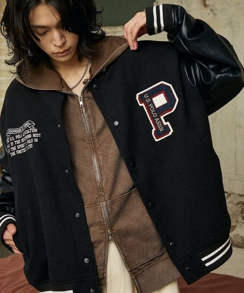 U.S. POLO ASSN. 異材質拼接高質感PU面料棒球外套_1