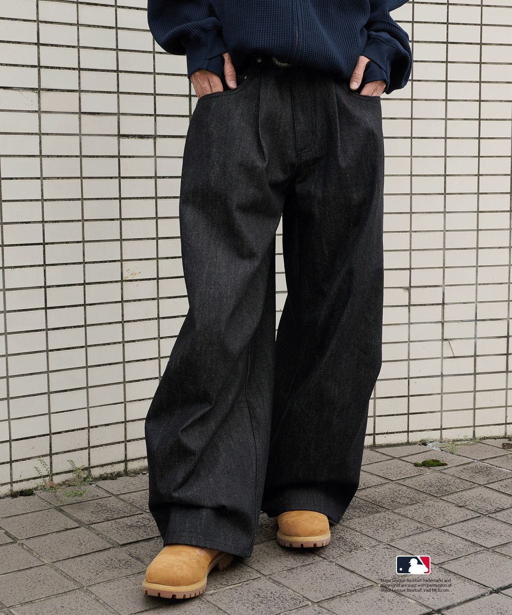 Perushu × MLB 復古牛仔彎刀褲_17