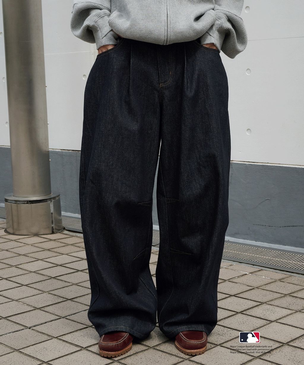Perushu × MLB 復古牛仔彎刀褲_9