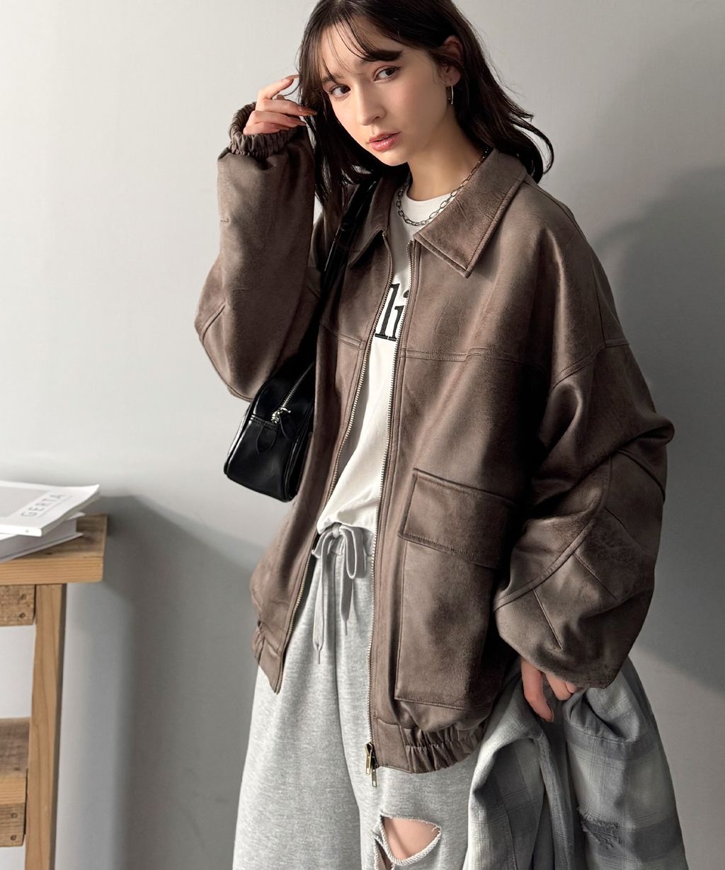 JaVa復古麂皮風格雙拉鍊夾克_32