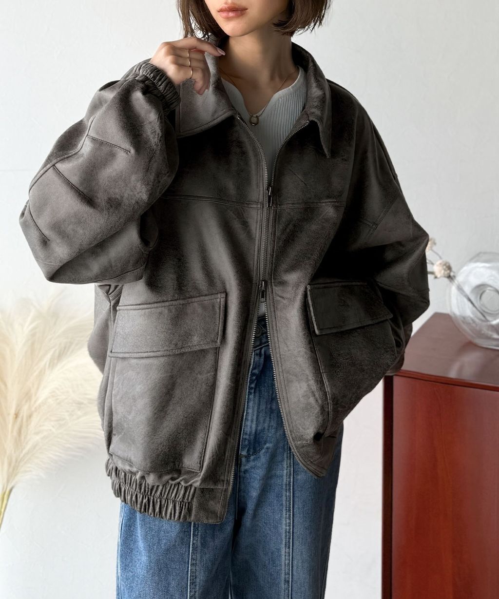 JaVa復古麂皮風格雙拉鍊夾克_27