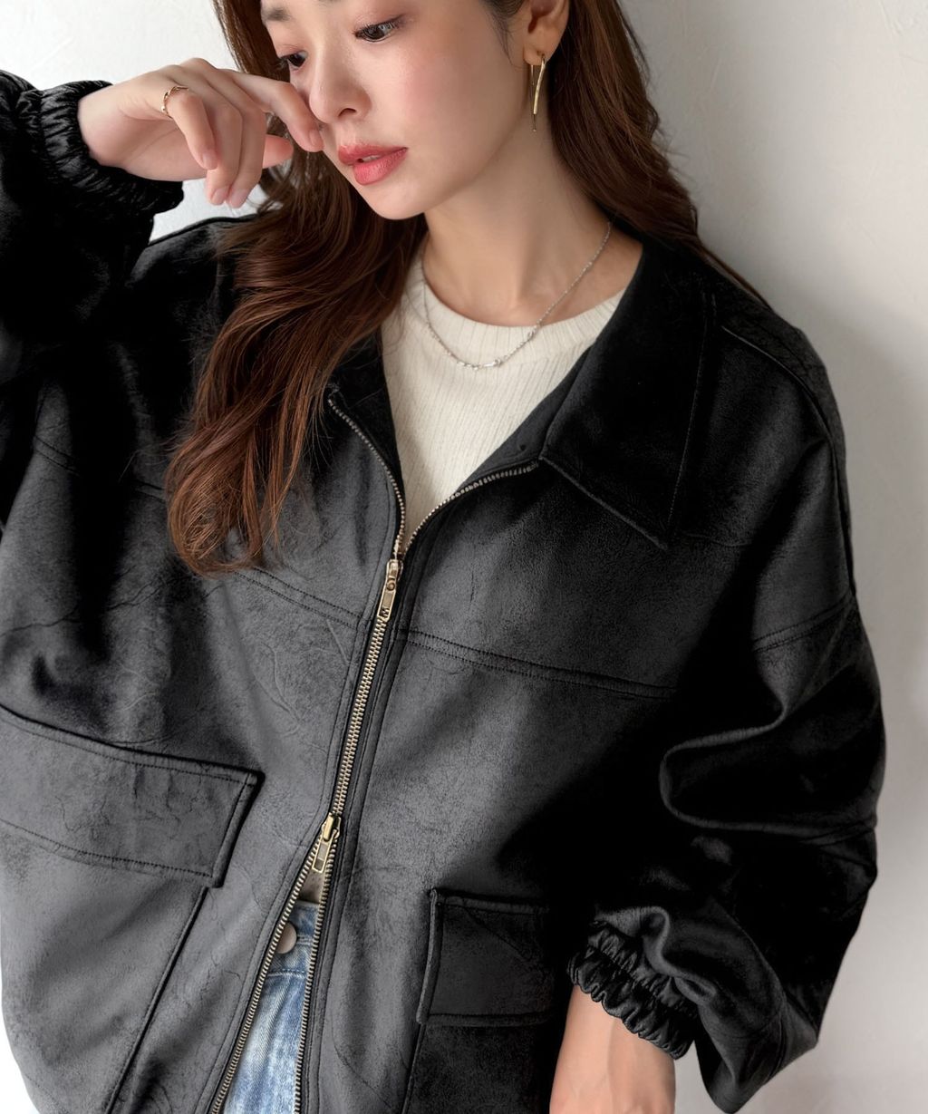 JaVa復古麂皮風格雙拉鍊夾克_17