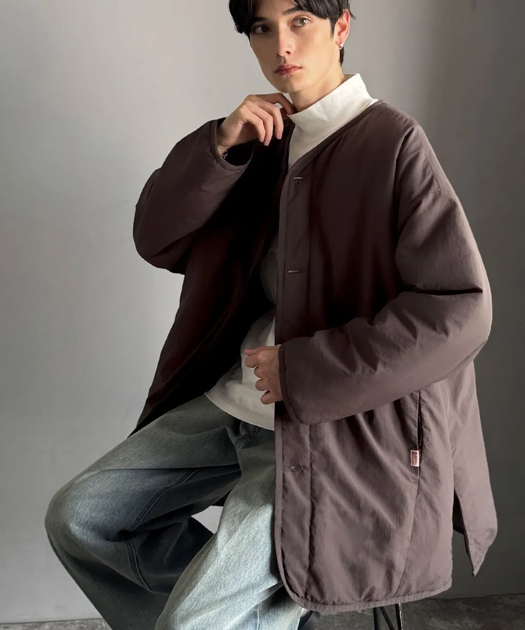 java 極簡風無領中綿外套_1