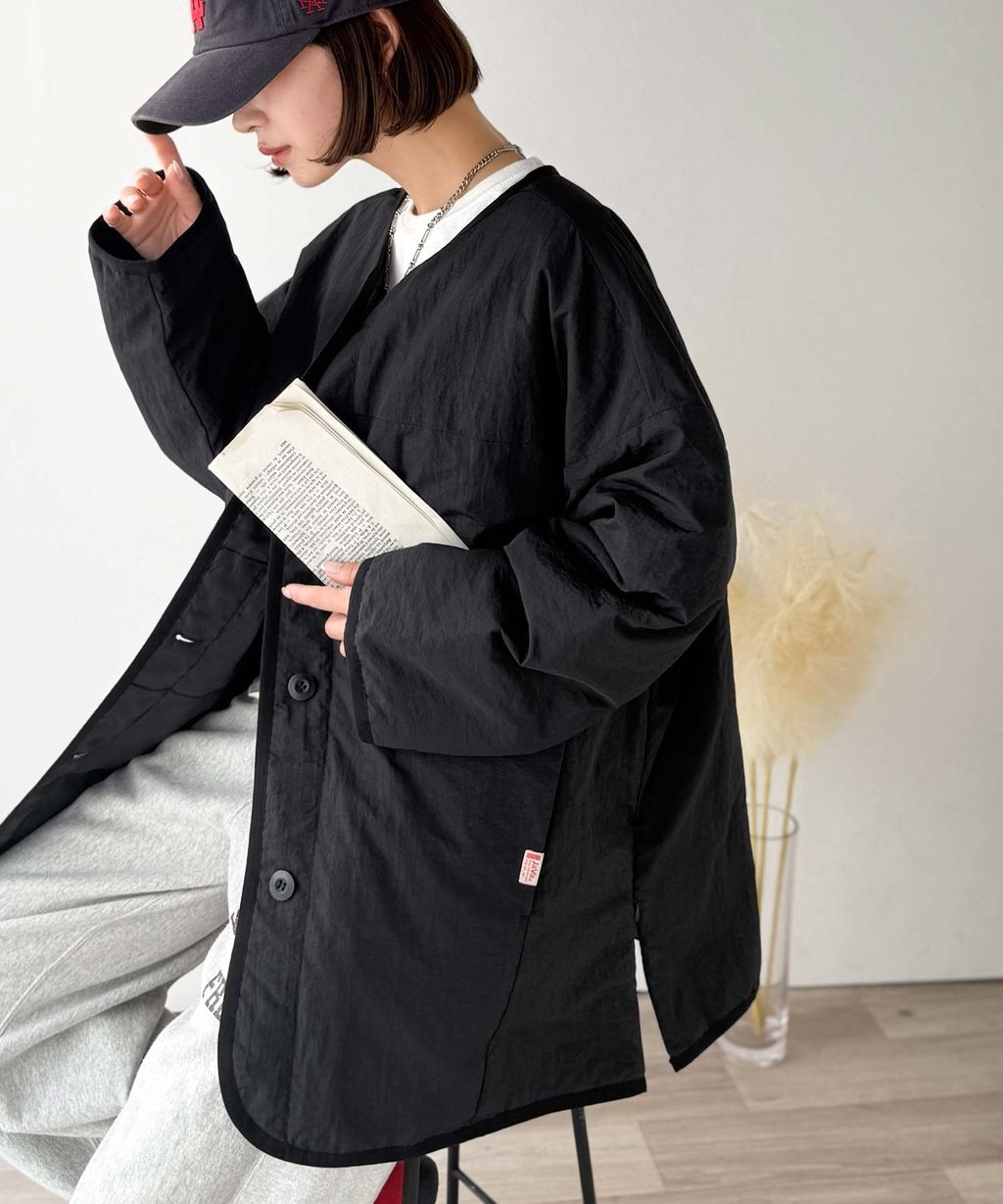 java 極簡風無領中綿外套_12