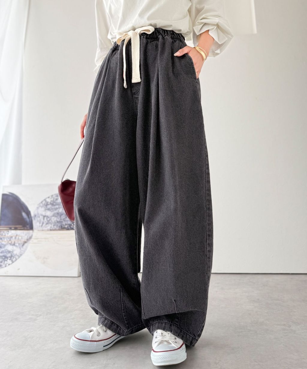 java 10oz腰部抽繩繭型牛仔褲(男女同款)_1