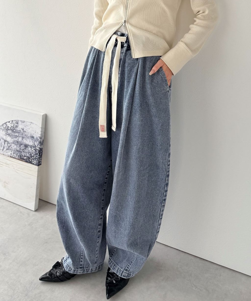 java 10oz腰部抽繩繭型牛仔褲(男女同款)_18