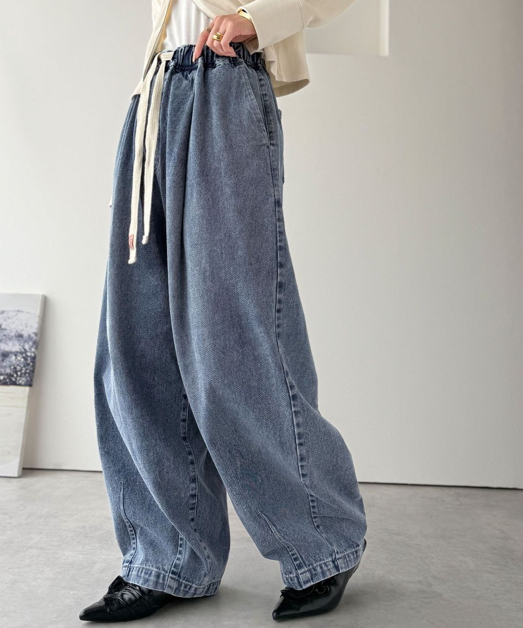 java 10oz腰部抽繩繭型牛仔褲(男女同款)_17