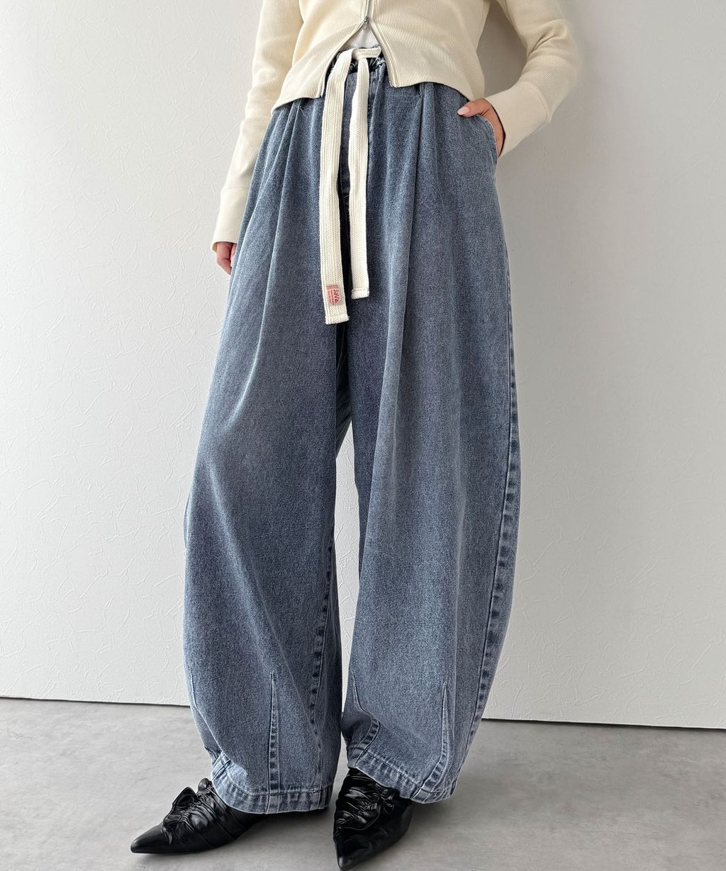 java 10oz腰部抽繩繭型牛仔褲(男女同款)_16