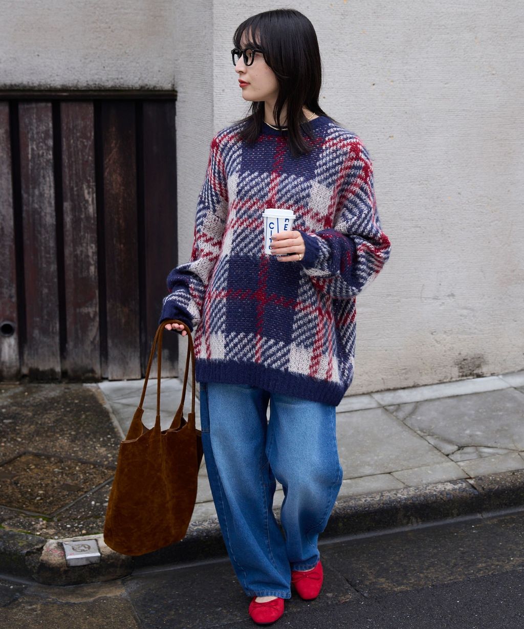 THE CRAFT CREW PRODUCTS 可水洗格紋提花寬版圓領針織毛衣_7