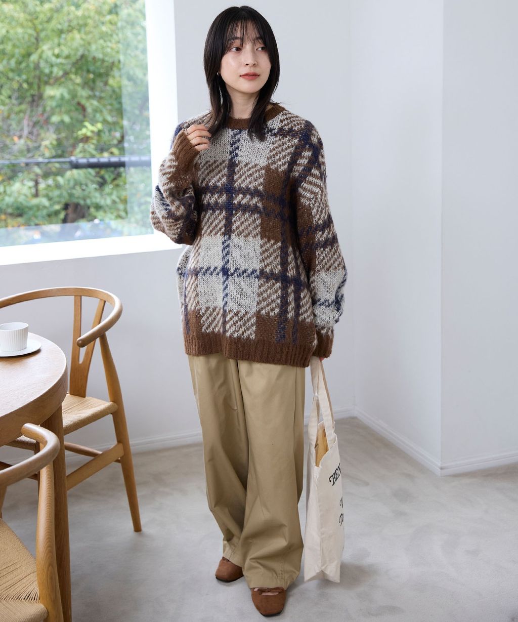 THE CRAFT CREW PRODUCTS 可水洗格紋提花寬版圓領針織毛衣_36
