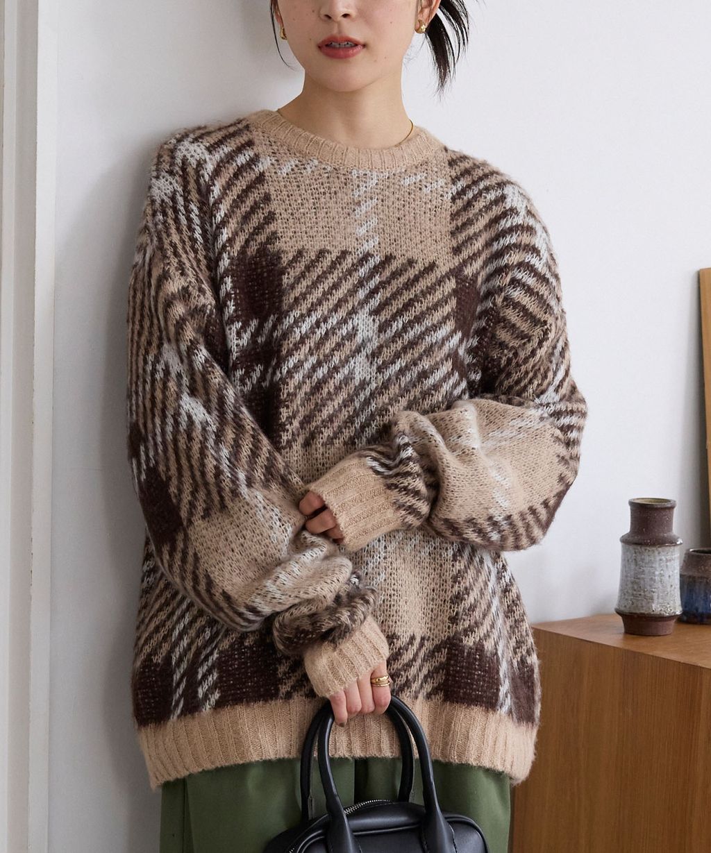 THE CRAFT CREW PRODUCTS 可水洗格紋提花寬版圓領針織毛衣_26