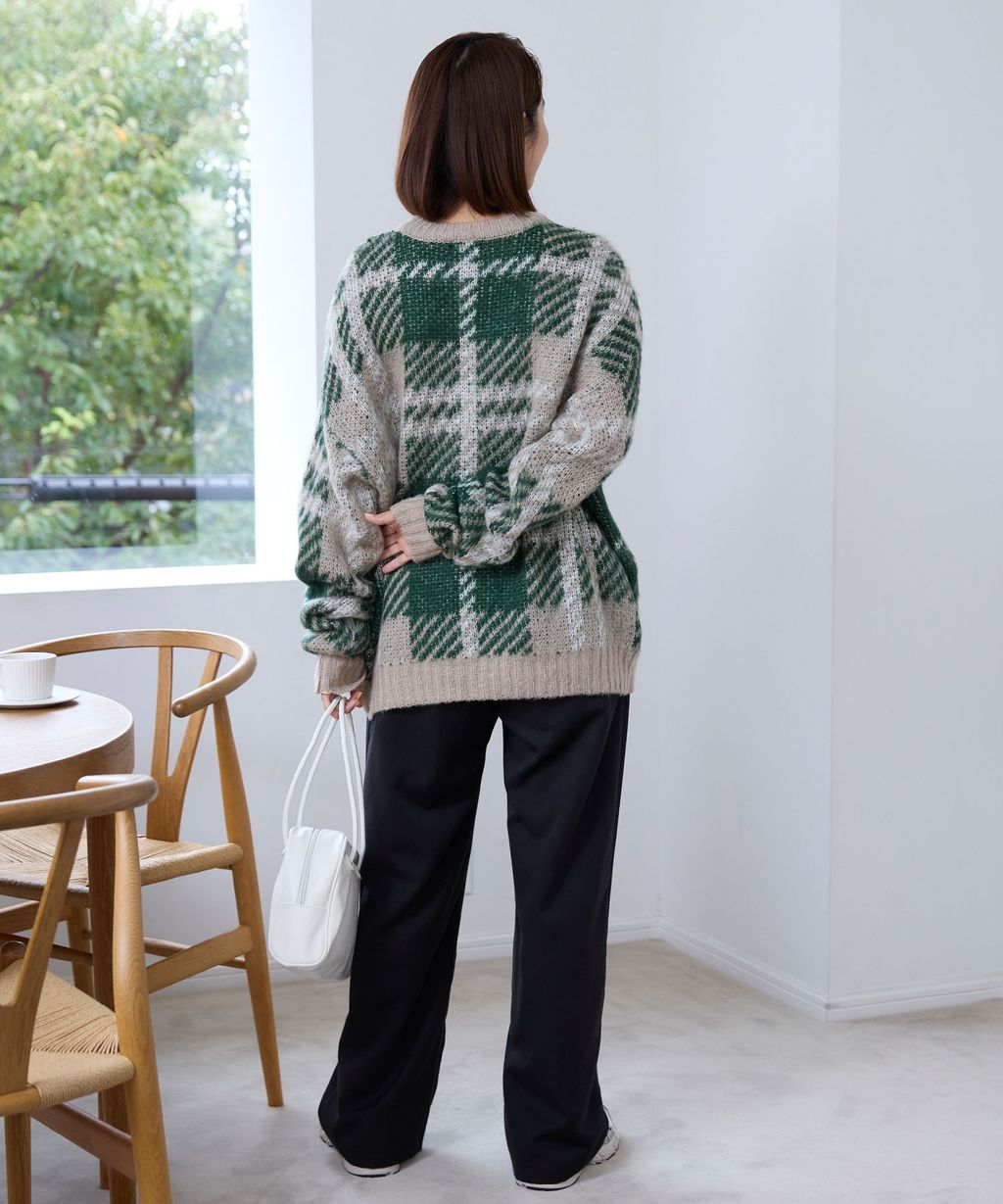 THE CRAFT CREW PRODUCTS 可水洗格紋提花寬版圓領針織毛衣_21