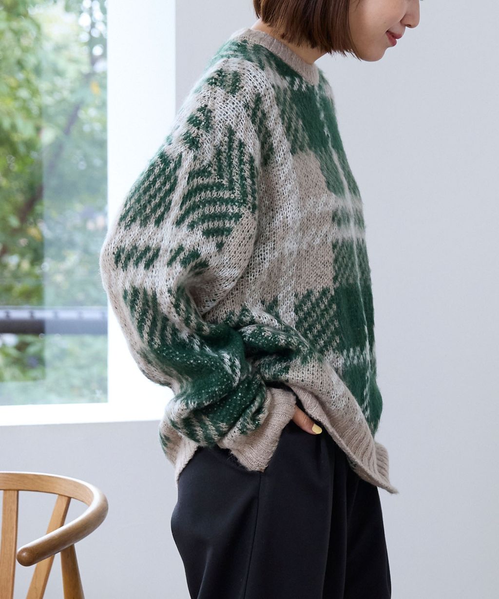 THE CRAFT CREW PRODUCTS 可水洗格紋提花寬版圓領針織毛衣_18