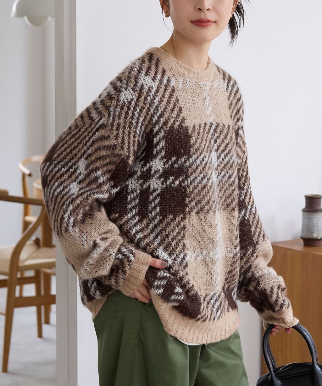 THE CRAFT CREW PRODUCTS 可水洗格紋提花寬版圓領針織毛衣_22