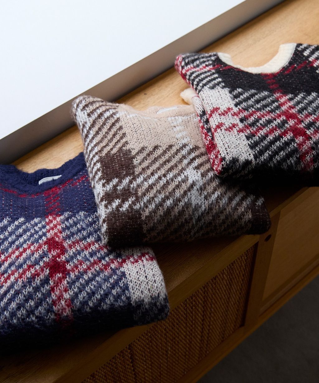 THE CRAFT CREW PRODUCTS 可水洗格紋提花寬版圓領針織毛衣_55